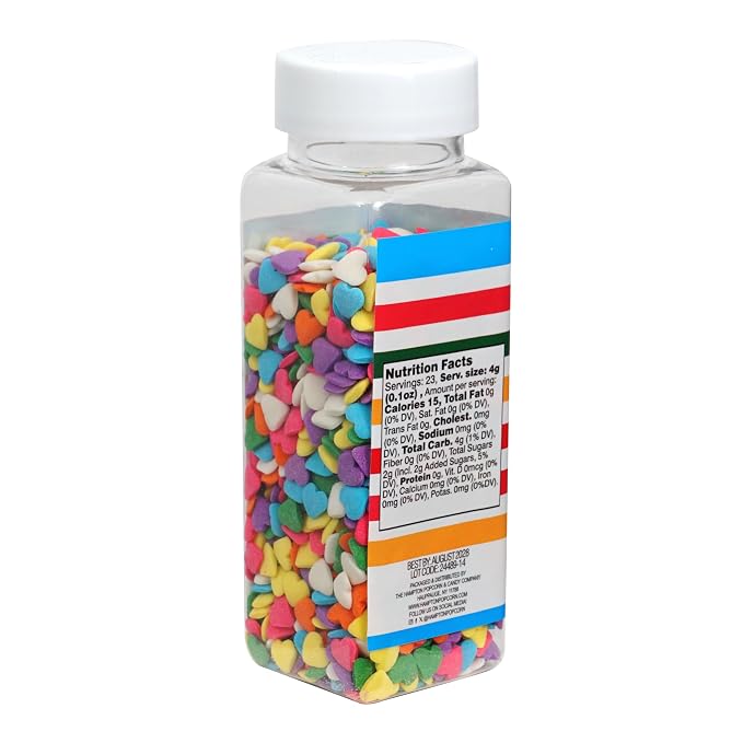 Multi Color Confetti Mix Heart Sprinkles 3.28 oz, Rainbow Heart Sprinkles For Cake Decorating, Baking, Ice Cream & More, The Hampton Candy Company