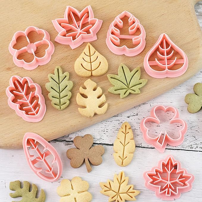 8pcs Mini Leaf Cookie Stamps, One-touch Molding 3d Raised Design Cookie Cutters, suitable for Tropic, Fall, Thanksgiving, Holiday & Party Treats Frosting Decoration (Leaf)