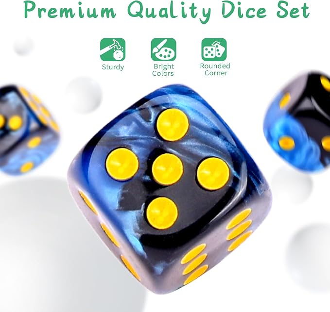 36 of Pack 12MM 6 Sided MINI Dice Set,Two Colours D6 Game Dice Set, 6 Sided Standard Dices for Yahtzee, Bunco or Teaching Math,with Portable Plastic Box(Blue Black)