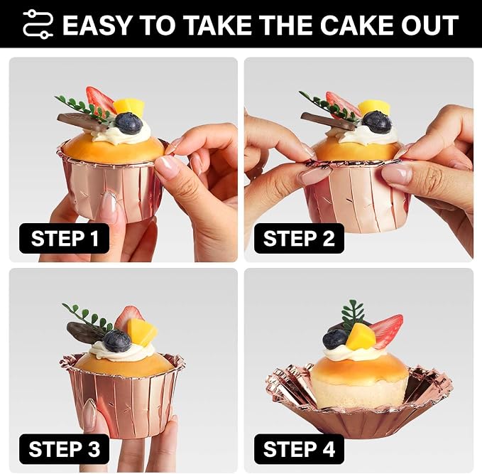 EUSOAR Gold Cupcake Cups, 1.9" x 1.6" x2.7" Disposable Muffin Liners 50pcs, Rose Gold Cupcake Baking Cups, Little Baking Cups, Ramekin Aluminum Cupcake Tip Pan Ramekin Holders