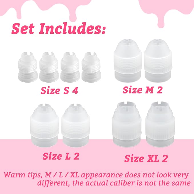 10 Pack Piping Bag Couplers for Icing Nozzles,4 different sizes（S 4PCS/M 2PCS/L 2PCS /XL 2PCS)