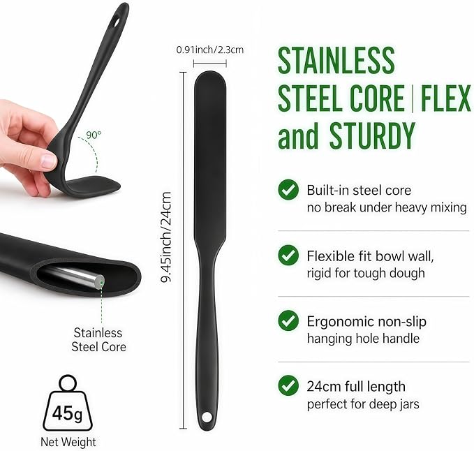 Silicone Jar Spatula, 600°F Heat Resistant Food Grade Rubber Scraper, Flexible Skinny Spatula for Jars, Blenders, Bottles, Baking, Cooking, Jam, Nut Butter, Dishwasher Safe