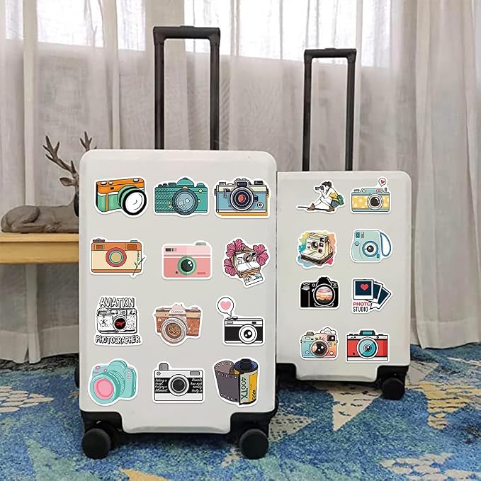 Camera Stickers |50Pcs Photography Cameraman Waterproof Vinyl Decals | Removable Resuable Sun-proof Peel and Stick for Water Bottles Laptop Luggage Cup Computer Mobile Phone Skateboard Decoration