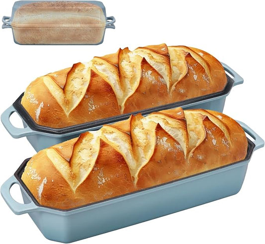 Flavehc Bread Pan Cast Iron Loaf Pan with Lid Bread Loaf Pan 13x5 Inch Enameled Cast Iron Sourdough Bread Pan, LightBlue