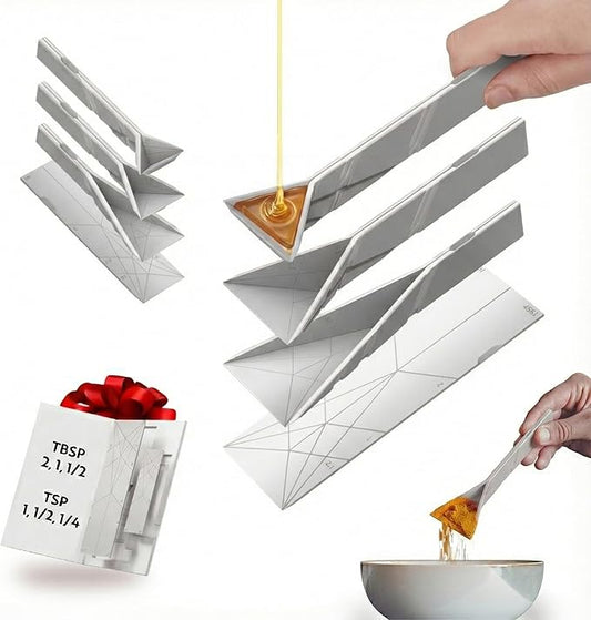 POLYGONS - Original Flat 3-in-1 Folding Measuring Spoons | 2 Spoons fold into 6 Sizes | Magnetic | DuraBend Tech lasts 100k+ folds | LeakProof for Wet & Dry | Gift Packaging | Baking/Cooking (White)