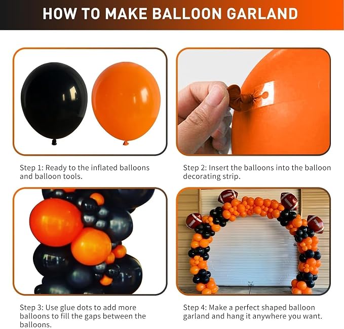 Black and Orange Balloon Arch Kit, Orange and Black Balloon Garland Kit with Different Sizes 18/12/10/5 inch Latex Balloons for Graduation Basketball Construction Theme Birthday Party Decorations