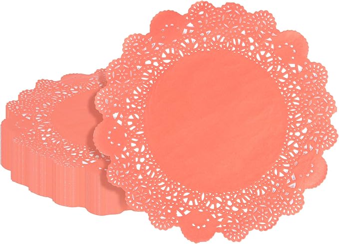 Restaurantware Paper Doilies 100 Pack of 8 Inch Lace Disposable Table Decor Red Round Shape Decorative Presentation
