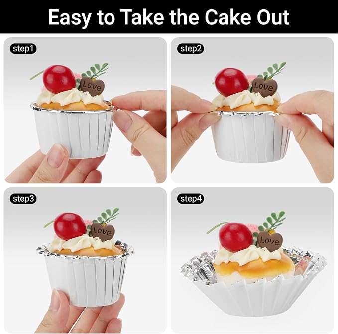 EUSOAR Silver Cupcake Liners, 50pcs 3.5oz Cupcake Holders Disposable Dessert Containers, Mini Cheesecakes Baking Cups Aluminum Foil Wrappers Muffin Ramekins for Birthday Wedding Bridal Party