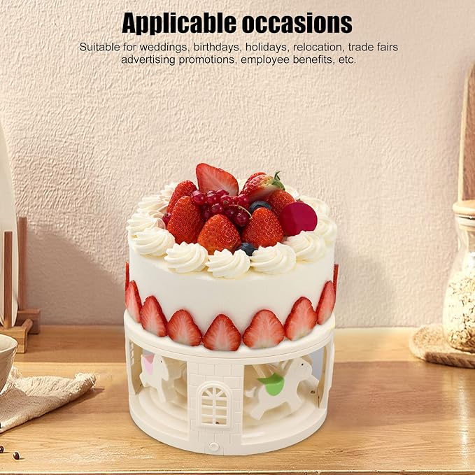 Automatic Rotating Cupcake Stand, with 4 Music LED Carousel Rotary Cake Rack Rotating Dessert Display Table for Birthday Weddings Parties Events