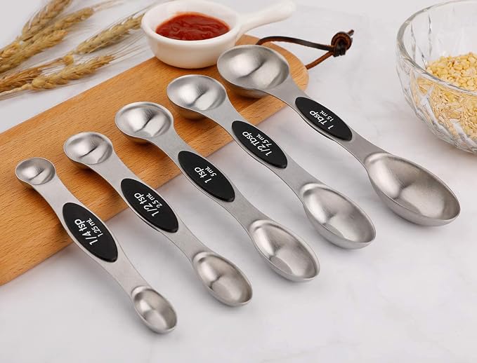 Magnetic Measuring Spoons Set of 5 Stainless Steel Dual Sided Stackable Teaspoon for Measuring Dry and Liquid Ingredients