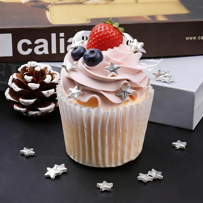 CandiJumpin Edible Star Sprinkles 10 mm, Silver Stars for Cake Decorating Silver Star Cake Decoration Large Edible Stars Baby Shower Party Birthday Wedding Christmas Supplies 3 OZ
