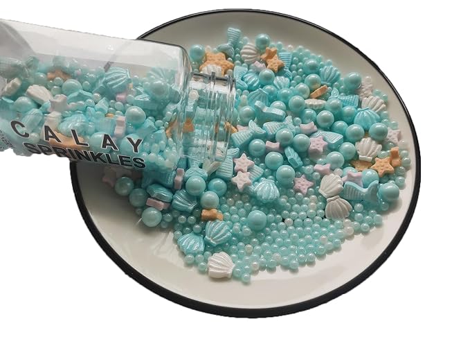 Edible Blue Ocean Mermaid Candy Sprinkles Starfish Dessert Sprinkle Shell Cake Cupcake Toppers Pearl Cookie Decorations Sweet Personalities Candy Sprinkles for Cake Decorating, 3.53 oz