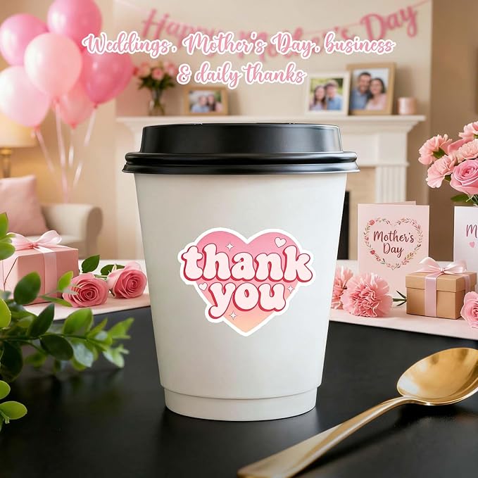 Heart Shaped Thank You Stickers, Cute Pink Appreciation Labels for Gift Wrapping, Small Business Packaging, Mother’s Day Gift Stickers, Bakery Package Seals, 60 Pcs