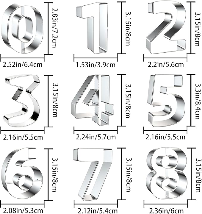 9PCS Number Cookie Cutters Set,Stainless Steel Birthday Numbers 0-8(6 Reverses to 9),3Inches Cookie Fondant Dough Numbers Kitchen Baking,for Birthday wedding family gathering Halloween Christmas Party