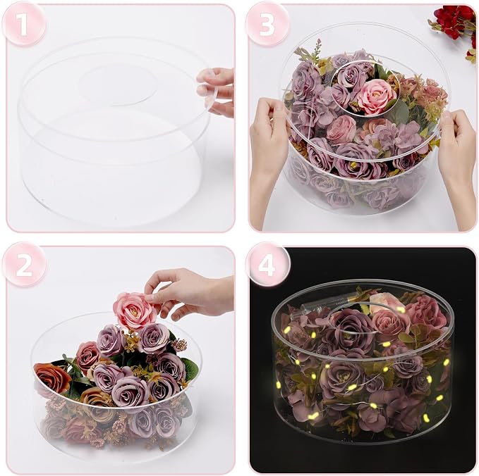 2 PCS Acrylic Clear Cake Stand Round 8 Inch 12 Inch Cake Display Stand with Lid Fillable Tier Cylinder Box for Wedding Birthday Baby Shower Party (8" & 12")
