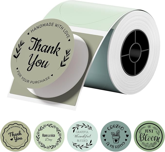 Phomemo Labels - 2 Inch Round Thermal Labels, Green Gradient Self-Adhesive Sticker for M110/M100/M220/M250 Label Printers, Circle Thermal Paper for Baking, Candle, Logo, Small Business, 140pcs/Roll