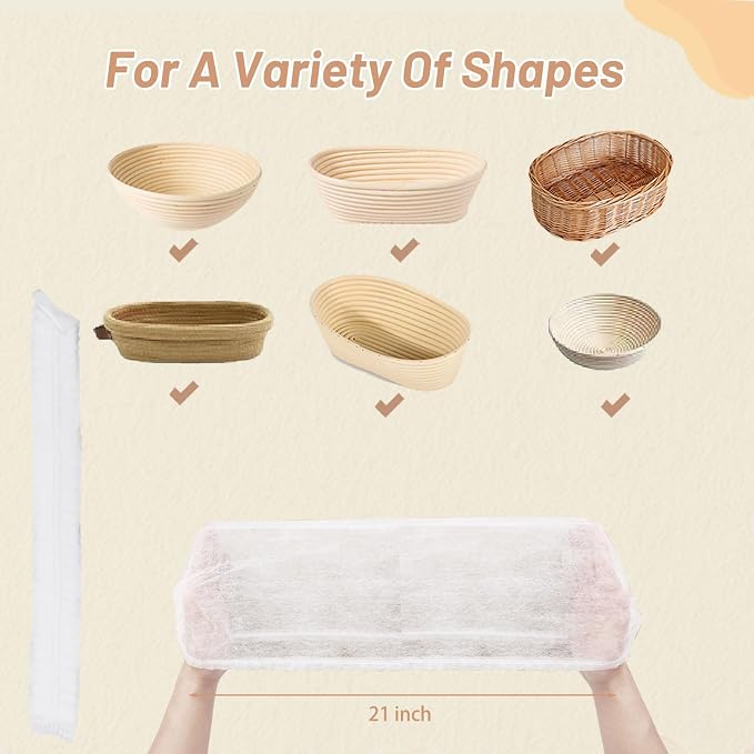 200 Pcs Banneton Bread Proofing Basket Liner,21" Bread Bowls Liner Non-Stick Dough,BPA-Free Non Woven Sourdough Bread Basket Liners,Elastic Banneton Liners for Prevents Dough from Sticking to Basket