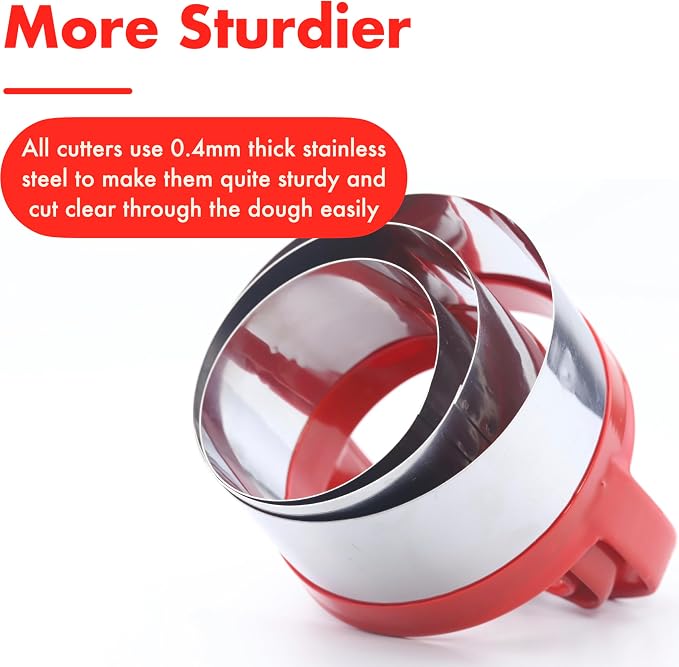 3-Piece Round Cookie Cutters Set With Handle 2.5", 3", 3.5", Stainless Steel Circle Biscuit Cutters for Baking