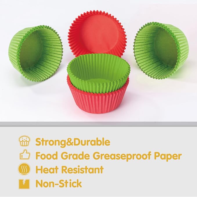 Mini Muffin Liners 500 pcs Red&Green Mini Cupcake Liners,Food&Grade,Greaseproof Paper Baking Cups, for Christmas/Halloween Party by GoldenBakeryFamily
