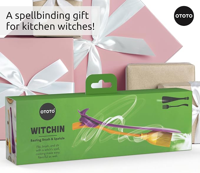 OTOTO Jar Spatula and Pastry Brush - Silicone Heat Resistant and Basting Brush, Cooking and Baking Spatula, Spooky Witchy Gifts, Gothic Kitchen Halloween Gifts, Unique Kitchen Gadgets (Witchin)
