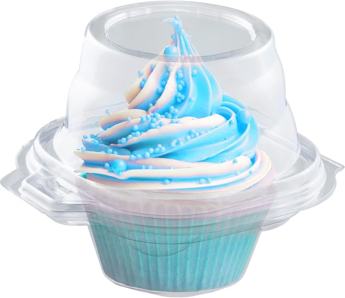 Individual Cupcake Containers (50 Pack) | Clear Plastic Disposable Cupcake Boxes / Holders | Single Cupcake Holder with Dome Lid Bulk | Plastic Cupcake Muffin Container Carrier Boxes to Go