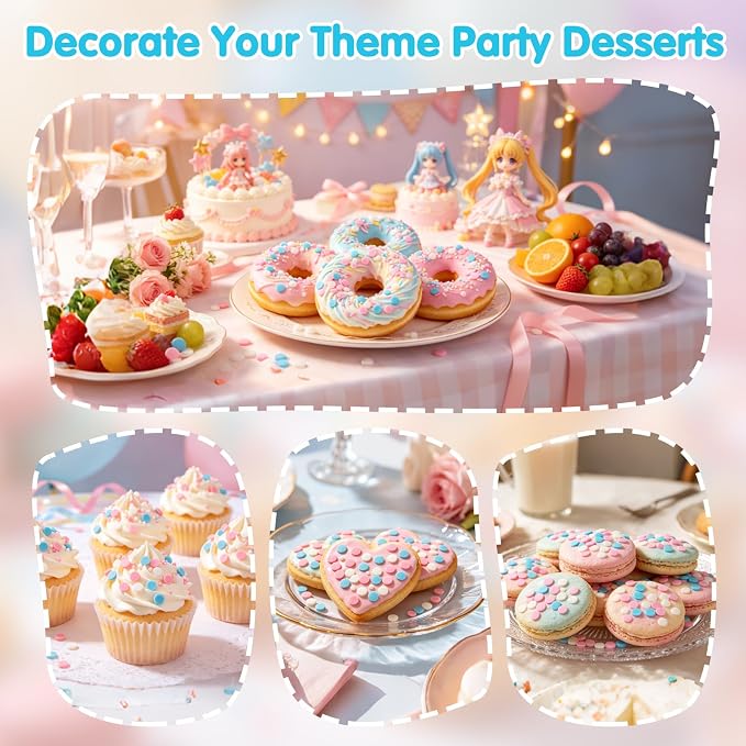 Edible Pastel Sprinkles for Cake Decorating,Pink Blue White Round Confetti,Gender Reveal Sprinkle,Princess Sugar Sprinkle Circular Candy for Cake Baking,Cupcake Cookie Donut Desserts Decorations, Baby Shower Birthday Party Supplies