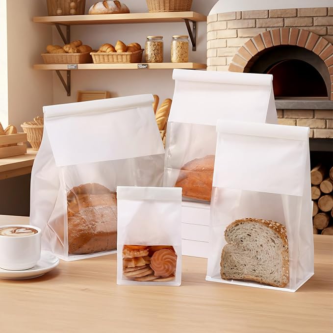 AmazingSpark 50 Pcs Paper Bread Bags with Tin Tie sourdough bread bags Storage Packing Bag with Clear Window for Gifting, Bakery (White)