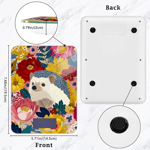 Food Scale Kitchen Scale Food Weight Scales Digital Weight Grams and Ounces Small Electronic Food Scale for Baking Cooking Garden Flowers Hedgehogs Colorful