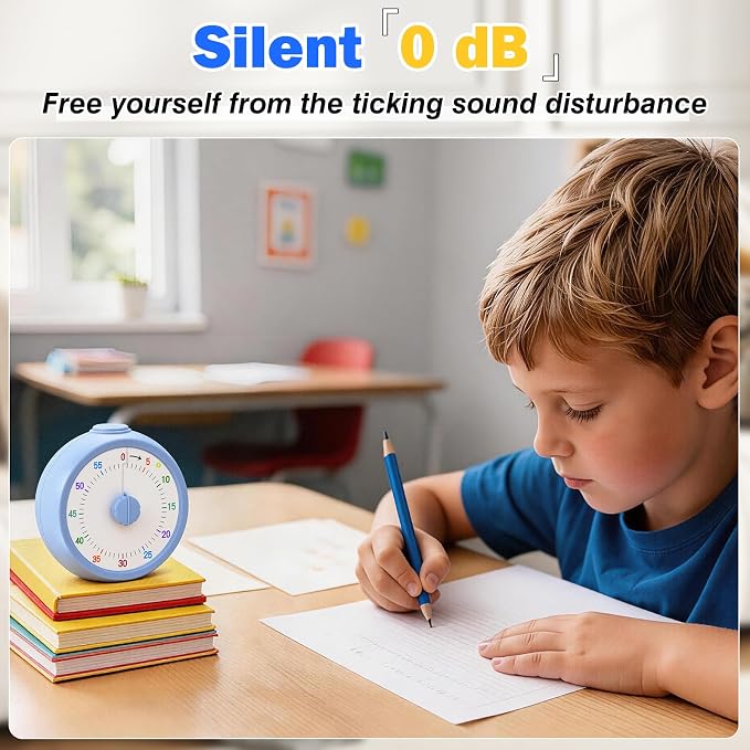 Mwellewm Visual Timer for Kids, 60 Minute Time Digital Pomodoro Timer Countdown with Silent Pause Function for Classroom Kitchen Study Cooking Meetings ADHD Rainbow Pattern(Circle Blue)