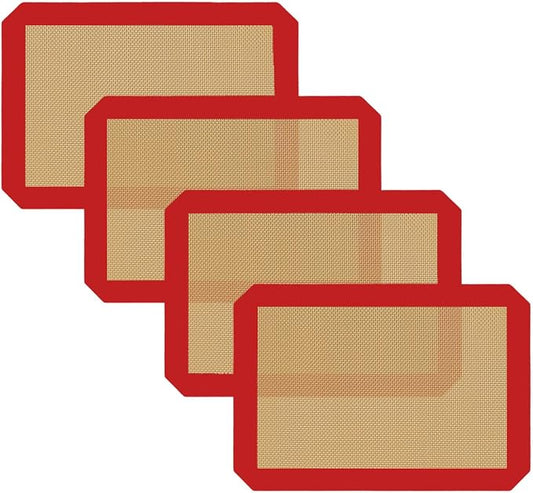 Small Silicone Baking Mats, Set of 4,11-4/5x8-1/4 Inch Quarter Sheet Size, Non Stick, BPA Free, 1/4 Baking Sheet Pan Liner for Cookies, Macaron, Bread, Pastry, Toaster (Red)