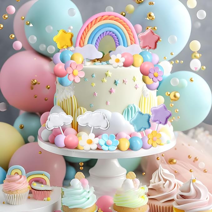 Boho Cake Topper Flower Cake Decorations Wedding Party Supplies Rainbow Cake Topper