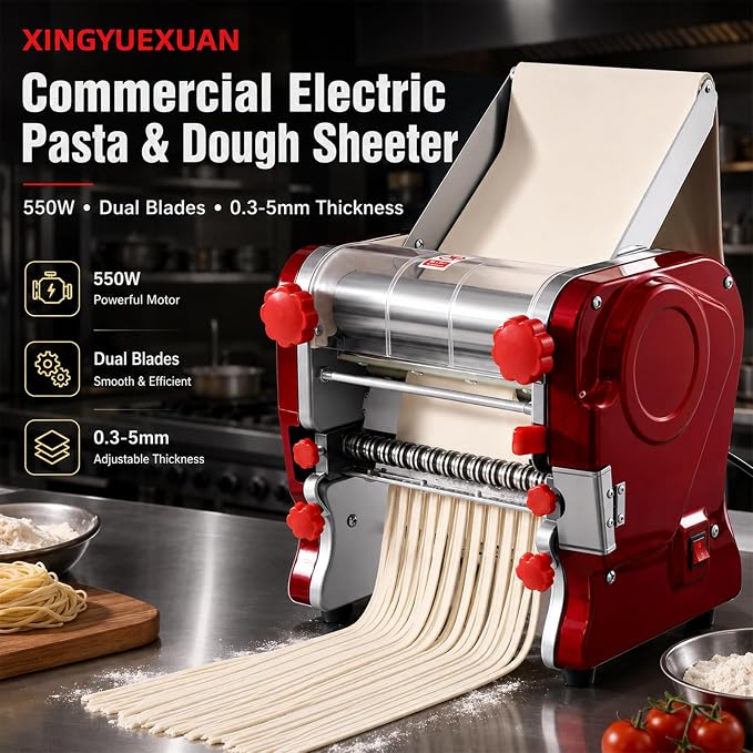 XINGYUEXUAN Electric Pasta Making Machine Commercial Noodle Spaghetti Maker Dough Roller with 2mm/6mm Cutter