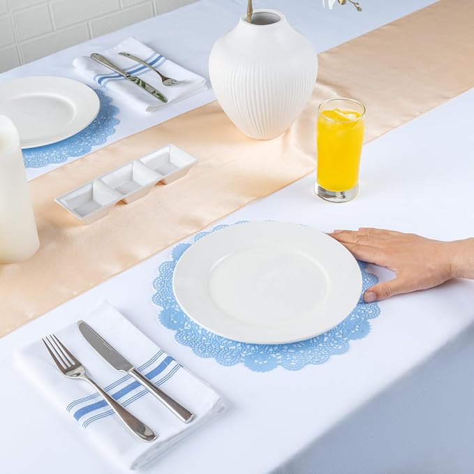 Restaurantware-Pastry Tek 12 x 12 Inch Paper Lace Doilies, 4000 Disposable Table Doilies - Elegant Lace Finish, Long Lasting, Sky Blue Paper Placemat, for Pastries, Cupcakes, Desserts