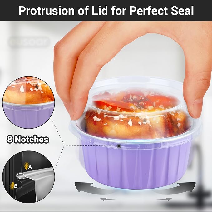 EUSOAR Aluminum Foil Baking Cups with Lids, 50pcs 5oz Creme Brulee Ramekins Disposable, Muffin Liners Cups Oven Safe Mini Cheesecake Foil Pans Dessert Containers with Lids for Party Favor Birthday