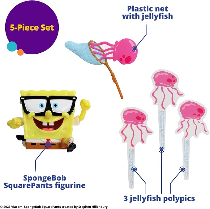 DecoPac SpongeBob SquarePants Cake Topper, Interactive 5 Piece Jellyfish Fields DecoSet Cake Decoration For Birthday & Celebrations, Food Safe, Durable