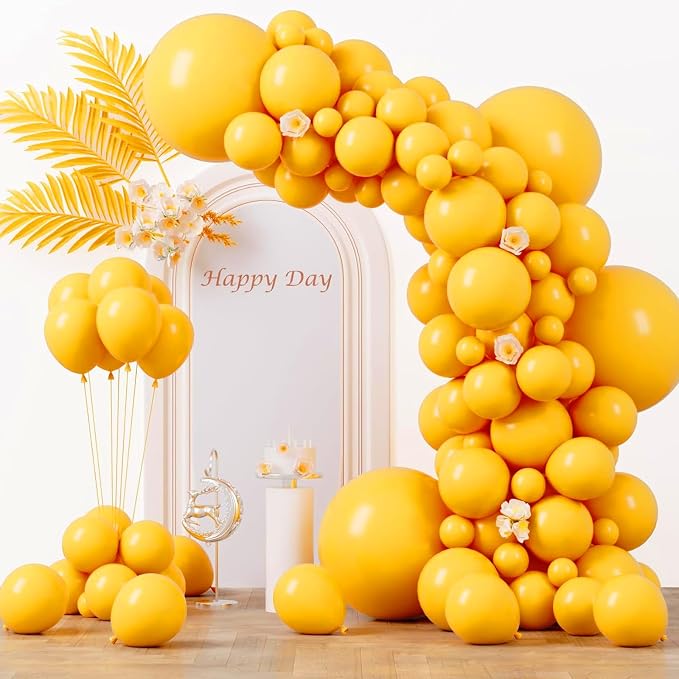 Voircoloria 130pcs Mustard Yellow Balloons Different Sizes 18" 12" 10" 5" Lemon Yellow Latex Balloon Garland Arch Kit for Birthday Baby Shower Graduation Wedding Gender Reveal Party Decorations