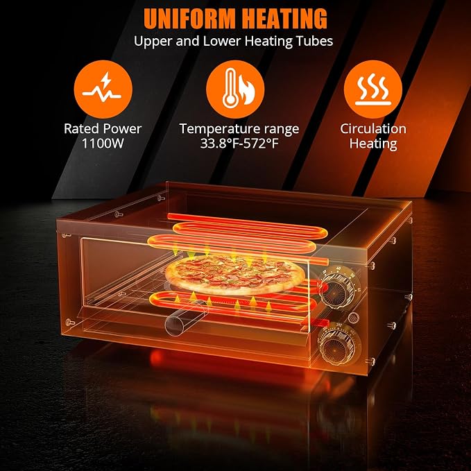 Commercial Pizza Oven Countertop, 14" Electric Pizza Oven for Indoor Use, Stainless Steel Electric Oven with Timer, Removable Crumb Tray, for Home Kitchen, Restaurant