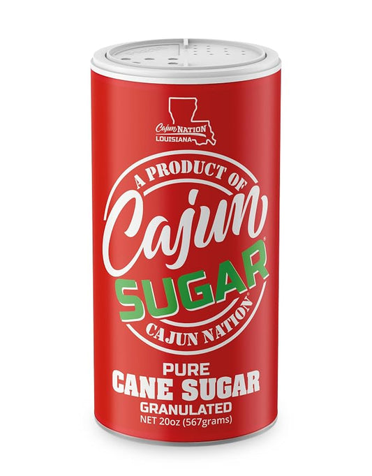 Cajun Nation CAJUN SUGAR 100% Pure Cane Sugar – White Sugar 20oz Canister, Natural Sugar for Coffee, Tea, Baking – Sugarcane Sweetness – The Sweet Is Right – Geaux Get the Red Can!