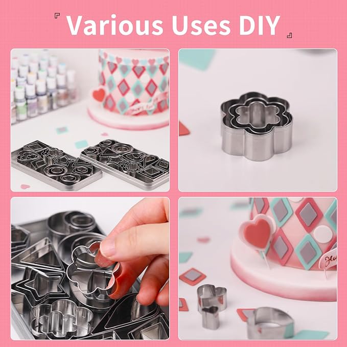 Mini Cookie Cutter Shapes Set - 30 Tiny Stainless Steel Stamps of Geometric Shapes Cookie Cutters-Heart Star Flower Round Square Hexagon Oval Diamond Biscuit Cutters