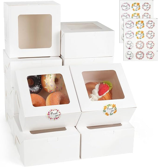 LotFancy 24pcs Bakery Boxes with Window, 6x6x3 Inches White Cookie Boxes | Durable, BPA Free, Pre-Folded, Suitable for Chocolate Strawberries, Macarons, Cookies, Cupcakes, Donuts, Muffins