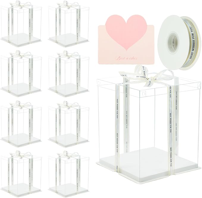 INPARALLUV 10x10x12Inch Clear Cake Box 8Pcs Tall Cake Boxes Treat Boxes Cake Transport Container Tall Cake Carrier for Transport Gift Box Display Case cajas para pasteles White