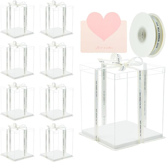 INPARALLUV 10x10x12Inch Clear Cake Box 8Pcs Tall Cake Boxes Treat Boxes Cake Transport Container Tall Cake Carrier for Transport Gift Box Display Case cajas para pasteles White