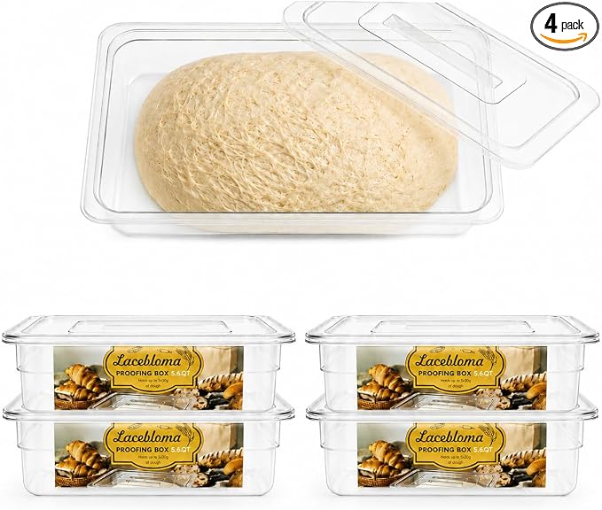 4pcs Dough Proofing Container, 5QT Large Capacity Holds Up to 6.6Lb of Dough, BPA-Free Tray with Lid Dough Rising Box for Bread, Sourdough, Pizza