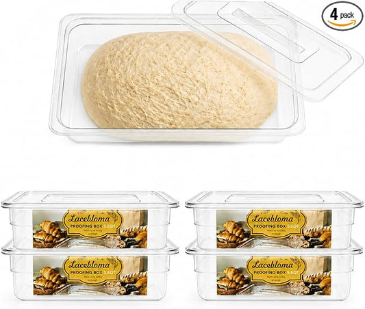 4pcs Dough Proofing Container, 5QT Large Capacity Holds Up to 6.6Lb of Dough, BPA-Free Tray with Lid Dough Rising Box for Bread, Sourdough, Pizza
