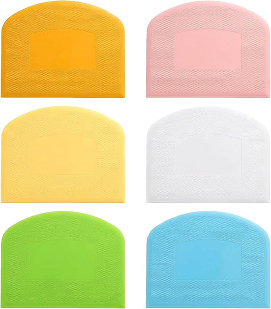 6 Pcs Bowl Scraper Plastic Bench Scraper Dough for Bread Dough, Bench Scrapers for Baking, Plastic Flexible Bowl Scrapers for Bread, Cake, Fondant Icing Food, White, Green, Orange, Blue