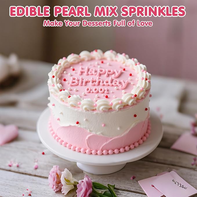 Nonpareils Sprinkles,Edible Pearl Sprinkles,Pink White and Red Nonpareils Mix,130g,Cute Pearls Cake Candy,Mini Sugar Sprinkles for Decorations Baking,Cake Donut Ice Cream Cookies Cupcake Topper Chocolate,Birthday Wedding Mother's Day Party Supplie