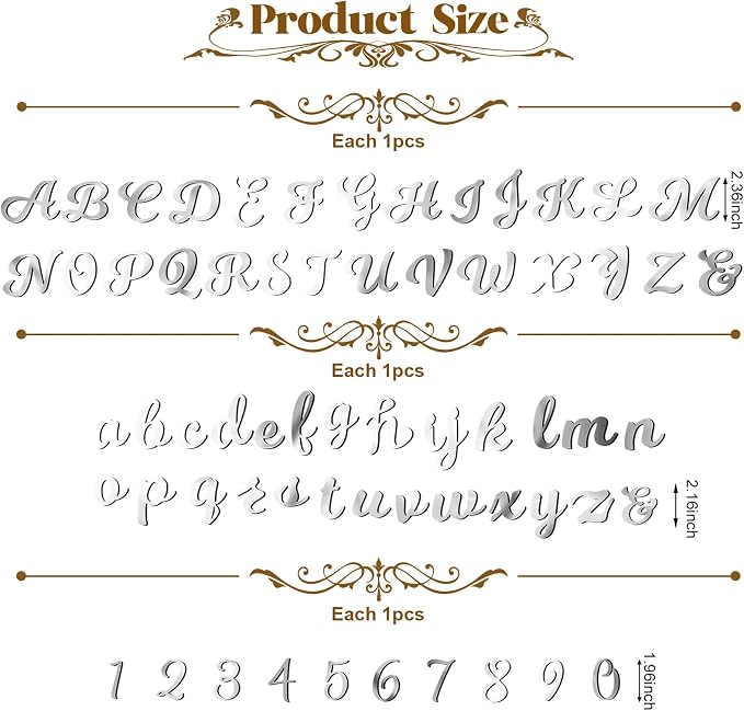 Jspupifip 64 Pcs Acrylic Letters Cake Alphabet Numbers Topper, Mirror Number 0-9 and Alphabet A-Z Personalized Cake Picks Decor Anniversary Wedding Baby Shower Party Supplies(Silver)