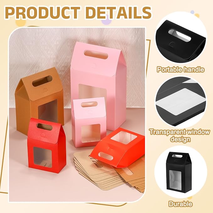 uxcell 8Pcs Gift Boxes, Favor Box with Clear Window and Handle, Stand Up Favor Treat Boxes for Candy, Cookies, Party Store, Packaging, Wedding, Black