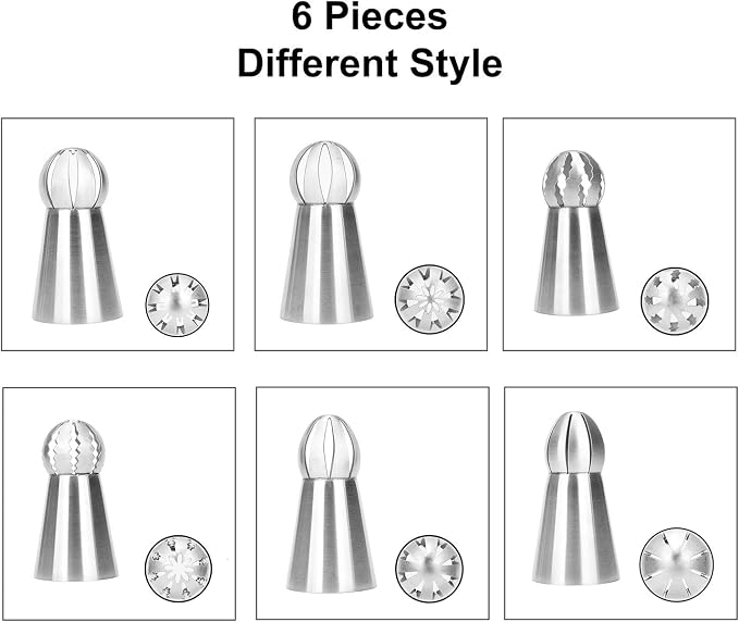 6PCS Russian Piping Tips Set, Stainles Steel Cake Cupcake Decorating Supplies Russian Ball Tips Pastry Nozzle Flower Shaped Frosting Icing Tips Set Baking Tools By Giveme5 (4#)