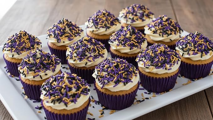 NCS Pearlized Purple, Black & Gold Jimmies Edible Sprinkles – Cupcake, Cake & Cookie Decorations, 7 oz
